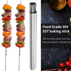 Set of 15 pcs Skewers & 1 Tube Storage Stainless Steel Kabob Skewers Heavy Duty Grilling Skewers Barbecue Skewers Resuable BBQ Sticks for Shish Meat Shrimp Chicken Flat Skewers