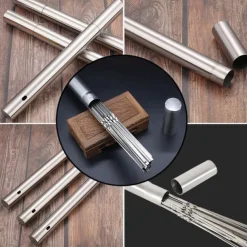 Set of 15 pcs Skewers & 1 Tube Storage Stainless Steel Kabob Skewers Heavy Duty Grilling Skewers Barbecue Skewers Resuable BBQ Sticks for Shish Meat Shrimp Chicken Flat Skewers