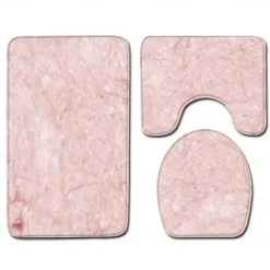 Set of 3 Pieces Bath Mat Non-slip Bathroom Rug, U Shaped Contour Rug & Toilet lid Cover, Marble Texture Bath mat, Non Slip & Soft Absorbent Polyester Carpet