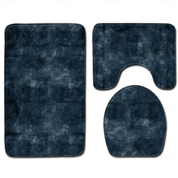 Set of 3 Pieces Bath Mat Non-slip Bathroom Rug, U Shaped Contour Rug & Toilet lid Cover, Marble Texture Bath mat, Non Slip & Soft Absorbent Polyester Carpet