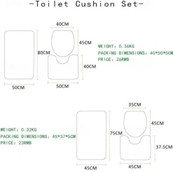 Set of 3 Pieces Bath Mat Non-slip Bathroom Rug, U Shaped Contour Rug & Toilet lid Cover, Marble Texture Bath mat, Non Slip & Soft Absorbent Polyester Carpet