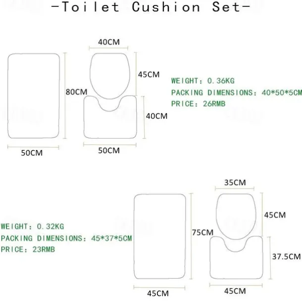 Set of 3 Pieces Bath Mat Non-slip Bathroom Rug, U Shaped Contour Rug & Toilet lid Cover, Marble Texture Bath mat, Non Slip & Soft Absorbent Polyester Carpet