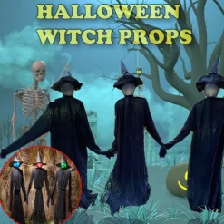 Set of 3 Witches Holding Hands Light Up Face Decoration, Scary Halloween Decorations Outdoor, Voice Control Screaming Witches Decor for Home Outside Yard Lawn Garden Party