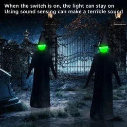 Set of 3 Witches Holding Hands Light Up Face Decoration, Scary Halloween Decorations Outdoor, Voice Control Screaming Witches Decor for Home Outside Yard Lawn Garden Party