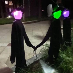 Set of 3 Witches Holding Hands Light Up Face Decoration, Scary Halloween Decorations Outdoor, Voice Control Screaming Witches Decor for Home Outside Yard Lawn Garden Party