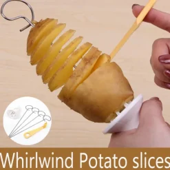 1Set Stainless Steel Tornado Potato Spiral Slicer - Manuel Cutter Spiral Screw Chips Reusable Potato Twister Fruits Vegetable Tools Kitchen Cooking Maker