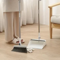 1set/2pcs Broom And Dustpan Set For Home, Upright Dustpan And Broom Combo Set, Sweeping Office Kitchen Wood Floor Pet Hair, Cleaning Supplies For Indoor Housewarming Gift