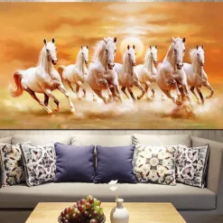 seven white horses galloping animal decorative painting