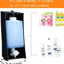 Shampoo Dispenser for Shower,Wall Mount Soap/Shampoo/Lotion Shower Dispenser System Cool Matte Black Constraction ABS 1pc Wall Mounted Push Button Handwash Machine 450ml