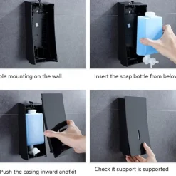 Shampoo Dispenser for Shower,Wall Mount Soap/Shampoo/Lotion Shower Dispenser System Cool Matte Black Constraction ABS 1pc Wall Mounted Push Button Handwash Machine 450ml