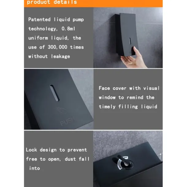 Shampoo Dispenser for Shower,Wall Mount Soap/Shampoo/Lotion Shower Dispenser System Cool Matte Black Constraction ABS 1pc Wall Mounted Push Button Handwash Machine 450ml