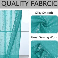 Sheer Curtain with Pattern Grommet Top Window Treatments Circle Printed Sheer for Bedroom, Turquoise Grey 1 Panel