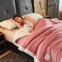 Sherpa Blanket Fleece-Layerd Thick Warm Blanket for Winter Bed Super Soft Fuzzy Flannel Wool Like Reversible Velvet Plush Twin Queen King Weighted Blanket