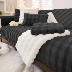 Sherpa Sofa Cover Sofa Seat Mat Plush Slipcover Sectional Couch Covers,Furniture Protector Anti-Slip Couch Covers for Dogs Cats Kids(Sold by Piece/Not All Set)