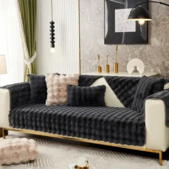 Sherpa Sofa Cover Sofa Seat Mat Plush Slipcover Sectional Couch Covers,Furniture Protector Anti-Slip Couch Covers for Dogs Cats Kids(Sold by Piece/Not All Set)