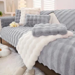Sherpa Sofa Cover Sofa Seat Mat Plush Slipcover Sectional Couch Covers,Furniture Protector Anti-Slip Couch Covers for Dogs Cats Kids(Sold by Piece/Not All Set)