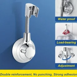 Shower Bracket, No-Punch Wall Mounted Shower Holder, 360° Rotating And Adjustable Handheld Shower Head Base, Strong Adhesive And Waterproof Bathroom Accessories