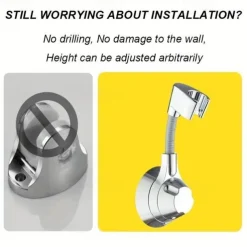 Shower Bracket, No-Punch Wall Mounted Shower Holder, 360° Rotating And Adjustable Handheld Shower Head Base, Strong Adhesive And Waterproof Bathroom Accessories