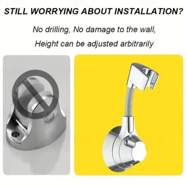 Shower Bracket, No-Punch Wall Mounted Shower Holder, 360° Rotating And Adjustable Handheld Shower Head Base, Strong Adhesive And Waterproof Bathroom Accessories