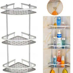 Shower Caddy Bathroom Corner Shower Rack 2/3 Layer Space Aluminum Bathroom Shelf Accessories Set Removable Rack Bathroom Shelf organizador
