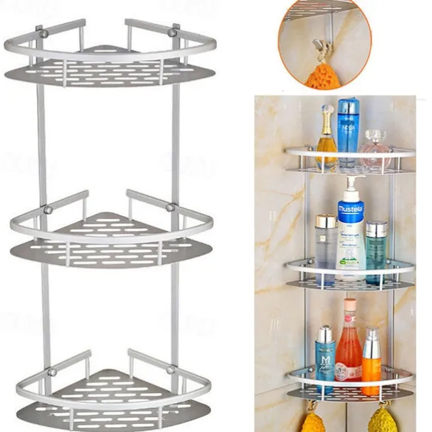 Shower Caddy Bathroom Corner Shower Rack 2/3 Layer Space Aluminum Bathroom Shelf Accessories Set Removable Rack Bathroom Shelf organizador