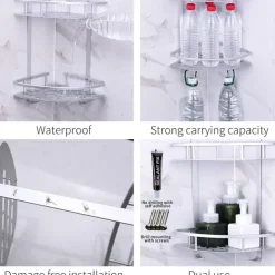 Shower Caddy Bathroom Corner Shower Rack 2/3 Layer Space Aluminum Bathroom Shelf Accessories Set Removable Rack Bathroom Shelf organizador