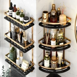 Shower Caddy Bathroom Corner Shelf Bathroom Shower Caddy Organizer for Kitchen Toilet No Drilling 2-tier Bathroom Corner Shelves Shower Caddies(Black&Golden)