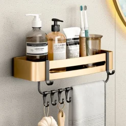 Shower Caddy Bathroom Corner Shelf Bathroom Shower Caddy Organizer for Kitchen Toilet No Drilling 2-tier Bathroom Corner Shelves Shower Caddies(Black&Golden)
