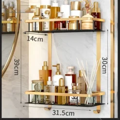 Shower Caddy Bathroom Corner Shelf Bathroom Shower Caddy Organizer for Kitchen Toilet No Drilling 2-tier Bathroom Corner Shelves Shower Caddies(Black&Golden)