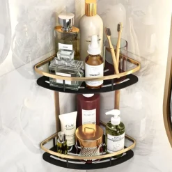 Shower Caddy Bathroom Corner Shelf Bathroom Shower Caddy Organizer for Kitchen Toilet No Drilling 2-tier Bathroom Corner Shelves Shower Caddies(Black&Golden)