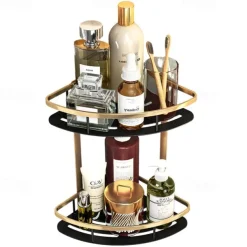 Shower Caddy Bathroom Corner Shelf Bathroom Shower Caddy Organizer for Kitchen Toilet No Drilling 2-tier Bathroom Corner Shelves Shower Caddies(Black&Golden)