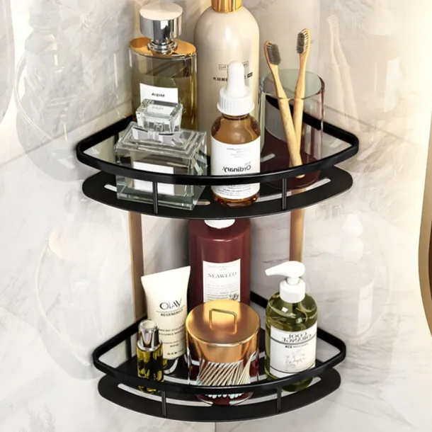 Shower Caddy Bathroom Corner Shelf Bathroom Shower Caddy Organizer for Kitchen Toilet No Drilling 2-tier Bathroom Corner Shelves Shower Caddies(Black&Golden)