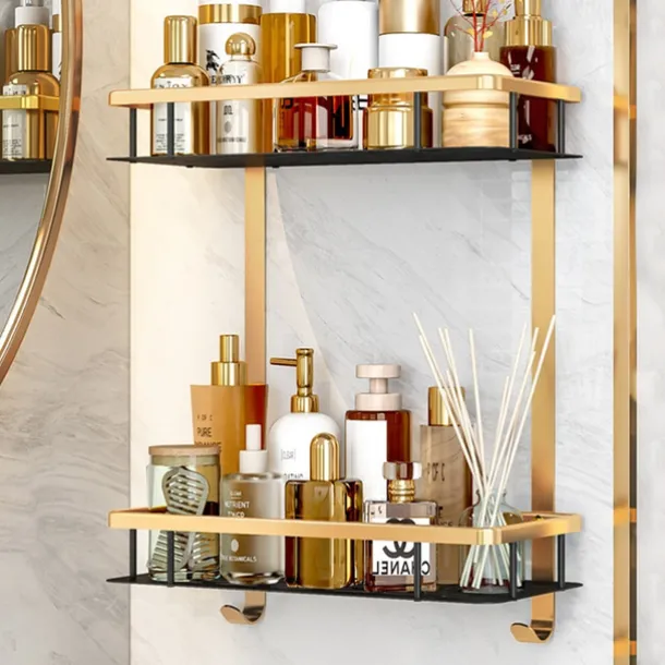 Shower Caddy Bathroom Corner Shelf Bathroom Shower Caddy Organizer for Kitchen Toilet No Drilling 2-tier Bathroom Corner Shelves Shower Caddies(Black&Golden)