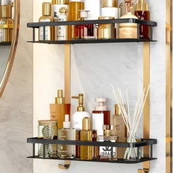 Shower Caddy Bathroom Corner Shelf Bathroom Shower Caddy Organizer for Kitchen Toilet No Drilling 2-tier Bathroom Corner Shelves Shower Caddies(Black&Golden)