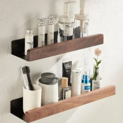 Shower Caddy Bathroom Shelves Wall Mounted Walnut Space Aluminum Shower Shelf Storage Organizer Rack Bathroom Kitchen Bathroom Hardware Pendant Shower Rack Corner Shelf 1pc
