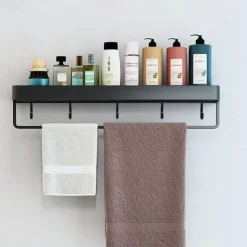 Shower Caddy Bathroom Shelves Wall Mounted Black Storage Organizer Rack Bathroom Kitchen Bathroom Hardware Pendant Bathroom Shelf Space Aluminum Shower Rack Corner Shelf Square Bath Shower Shelf