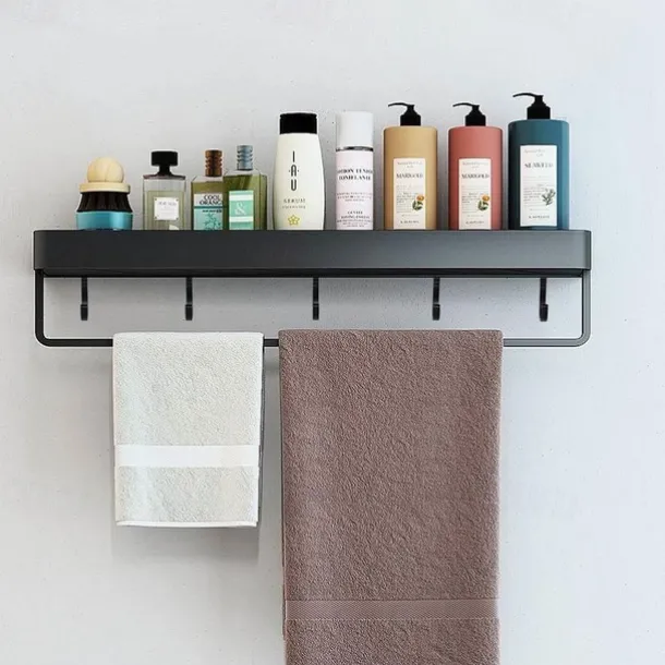 Shower Caddy Bathroom Shelves Wall Mounted Black Storage Organizer Rack Bathroom Kitchen Bathroom Hardware Pendant Bathroom Shelf Space Aluminum Shower Rack Corner Shelf Square Bath Shower Shelf