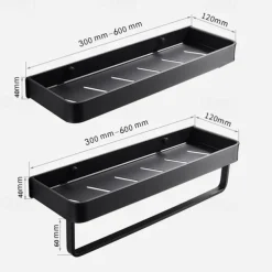 Shower Caddy Bathroom Shelves Wall Mounted Black Storage Organizer Rack Bathroom Kitchen Bathroom Hardware Pendant Bathroom Shelf Space Aluminum Shower Rack Corner Shelf Square Bath Shower Shelf