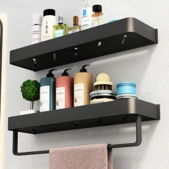 Shower Caddy Bathroom Shelves Wall Mounted Black Storage Organizer Rack Bathroom Kitchen Bathroom Hardware Pendant Bathroom Shelf Space Aluminum Shower Rack Corner Shelf Square Bath Shower Shelf