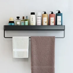 Shower Caddy Bathroom Shelves Wall Mounted Black Storage Organizer Rack Bathroom Kitchen Bathroom Hardware Pendant Bathroom Shelf Space Aluminum Shower Rack Corner Shelf Square Bath Shower Shelf