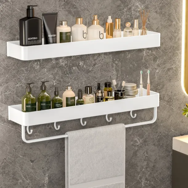 Shower Caddy Bathroom Shelves Wall Mounted White Storage Organizer Rack Bathroom Kitchen Bathroom Hardware Pendant Bathroom Shelf Space Aluminum Shower Rack Corner Shelf Square Bath Shower Shelf