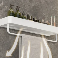 Shower Caddy Bathroom Shelves Wall Mounted White Storage Organizer Rack Bathroom Kitchen Bathroom Hardware Pendant Bathroom Shelf Space Aluminum Shower Rack Corner Shelf Square Bath Shower Shelf