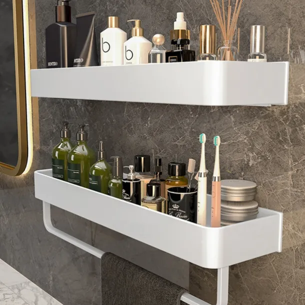Shower Caddy Bathroom Shelves Wall Mounted White Storage Organizer Rack Bathroom Kitchen Bathroom Hardware Pendant Bathroom Shelf Space Aluminum Shower Rack Corner Shelf Square Bath Shower Shelf
