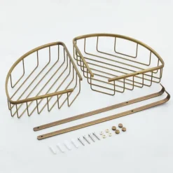 Shower Caddy Bathroom Shelf Standing, Bathroom Shelf Corner Basket Antique Brass Shower Caddy for Shampoo Soap Hair Dryer Holder Triangle Shelves Wall Mounted Basket Rack Shower