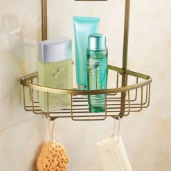 Shower Caddy Bathroom Shelf Standing, Bathroom Shelf Corner Basket Antique Brass Shower Caddy for Shampoo Soap Hair Dryer Holder Triangle Shelves Wall Mounted Basket Rack Shower