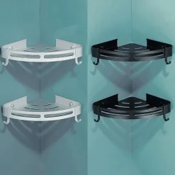 Shower Caddy Bathroom Shelf Space Aluminum Brushed Black and Silvery Wall Mount Triangle Shower Corner Storage Rack Bath Accessories Single Layer