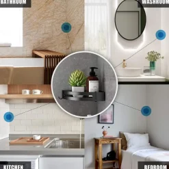 Shower Caddy Bathroom Shelf Space Aluminum Brushed Black and Silvery Wall Mount Triangle Shower Corner Storage Rack Bath Accessories Single Layer