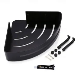 Shower Caddy Bathroom Shelf Space Aluminum Brushed Black and Silvery Wall Mount Triangle Shower Corner Storage Rack Bath Accessories Single Layer