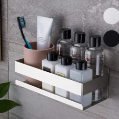 Shower Caddy Bathroom Shelf,Self-Adhesive Shower Shelf Stainless Steel Wall-mounted Punch-free Bathroom Storage For Bathroom,Kitchen(Brushed Nickel,Matte Black)