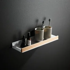 Shower Caddy Bathroom Shelves Wall Mounted Beech Space Aluminum Shower Shelf Storage Organizer Rack Bathroom Kitchen Bathroom Hardware Pendant Shower Rack Corner Shelf 1pc